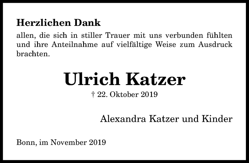  Traueranzeige für Ulrich Katzer vom 30.11.2019 aus General-Anzeiger Bonn