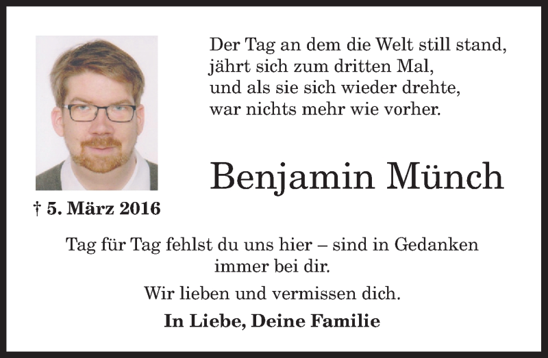 Traueranzeige für Benjamin Münch vom 13.03.2019 aus General-Anzeiger Bonn