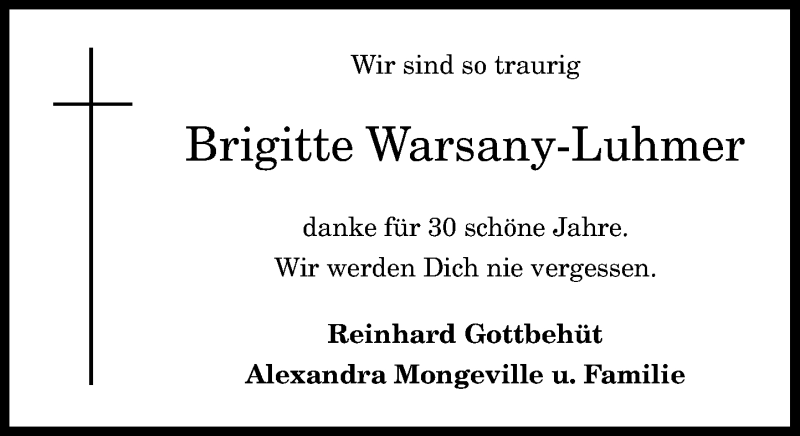 Traueranzeige für Brigitte Warsany-Luhmer vom 30.04.2019 aus General-Anzeiger Bonn