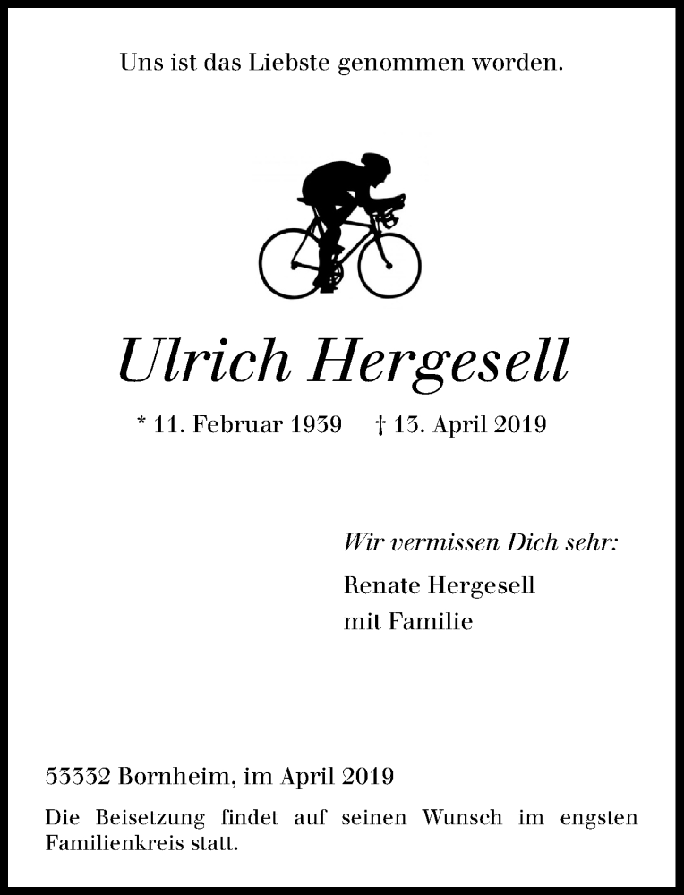  Traueranzeige für Ulrich Hergesell vom 20.04.2019 aus General-Anzeiger Bonn