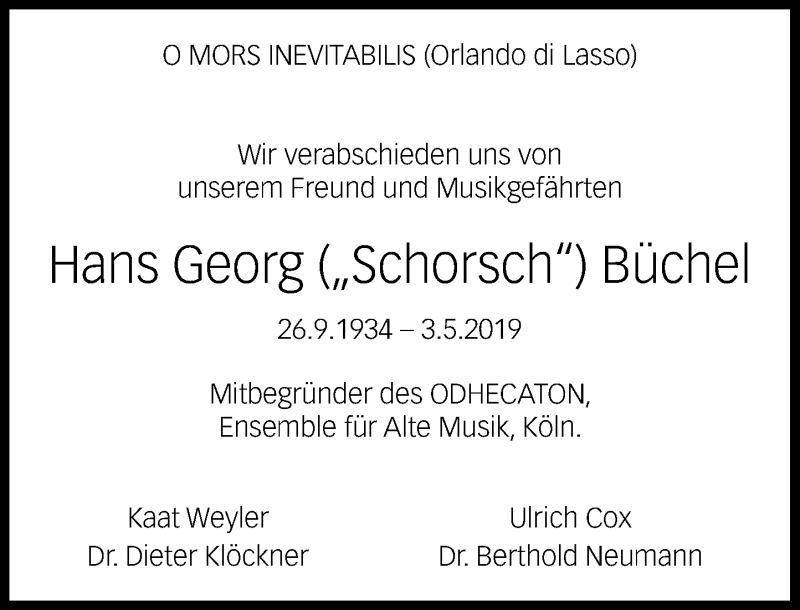  Traueranzeige für Hans Georg Büchel vom 18.05.2019 aus General-Anzeiger Bonn