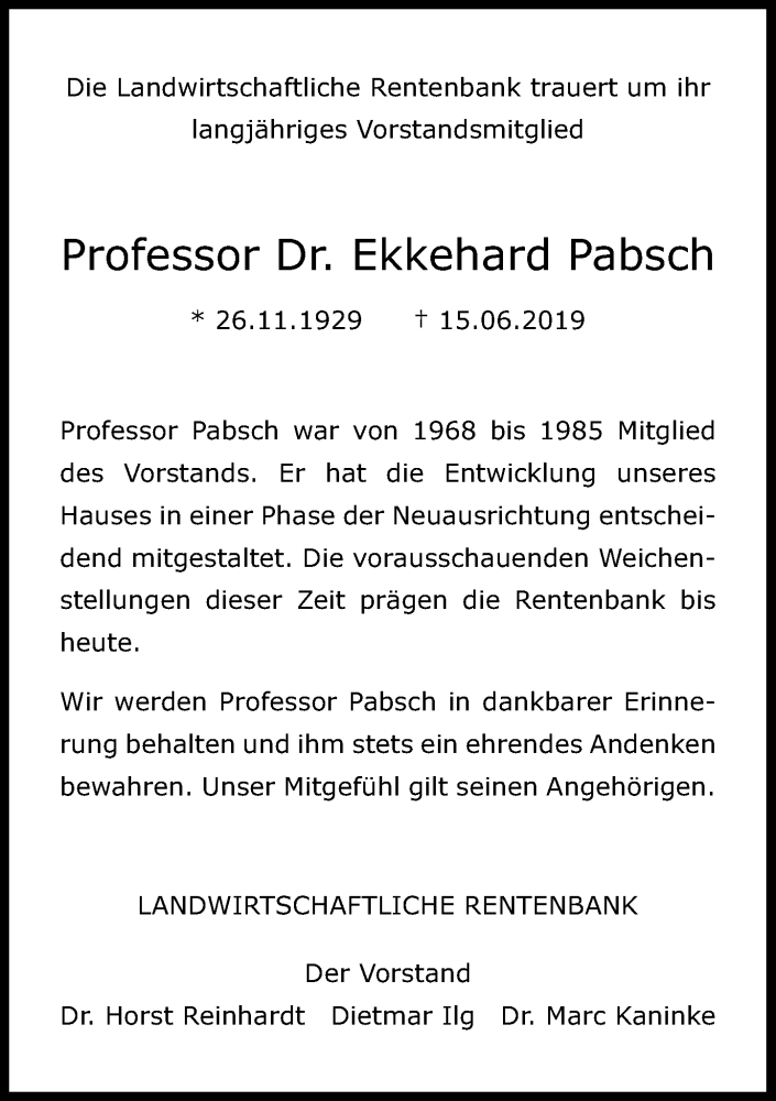  Traueranzeige für Ekkehard Pabsch vom 22.06.2019 aus General-Anzeiger Bonn