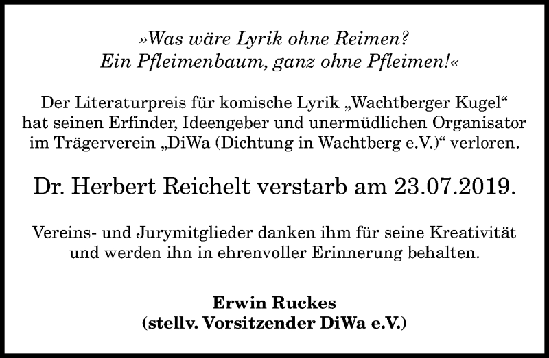  Traueranzeige für Herbert Reichelt vom 27.07.2019 aus General-Anzeiger Bonn