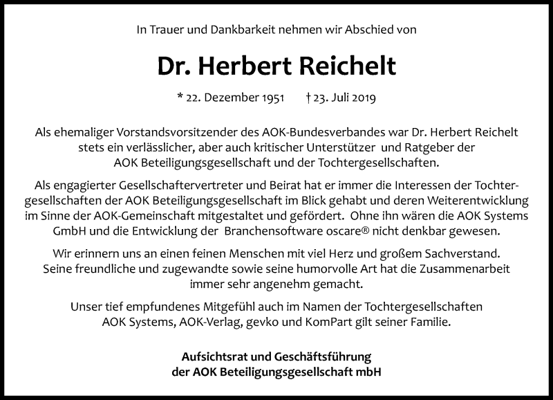  Traueranzeige für Herbert Reichelt vom 27.07.2019 aus General-Anzeiger Bonn