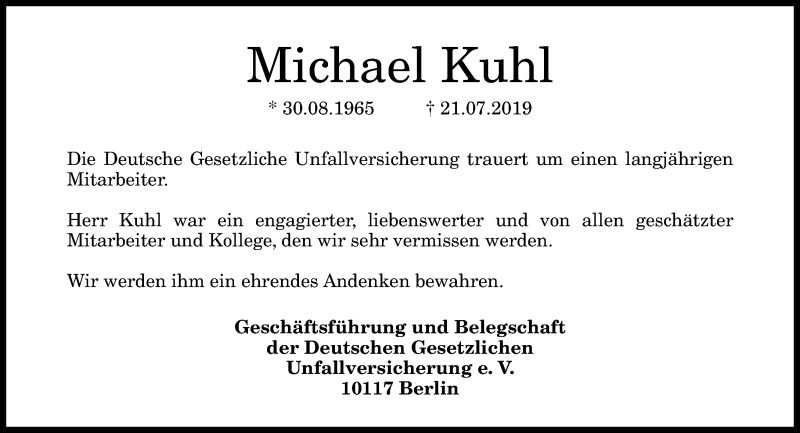  Traueranzeige für Michael Kuhl vom 27.07.2019 aus General-Anzeiger Bonn