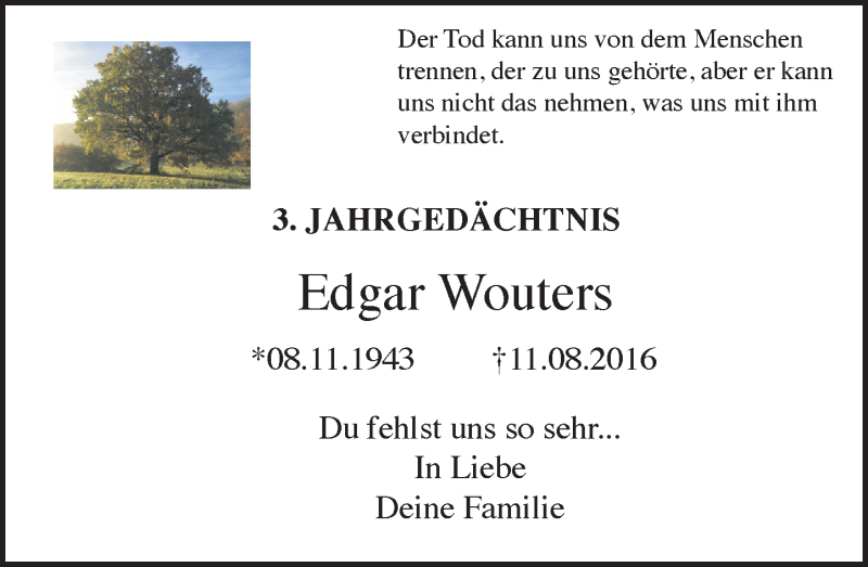  Traueranzeige für Edgar Wouters vom 10.08.2019 aus General-Anzeiger Bonn