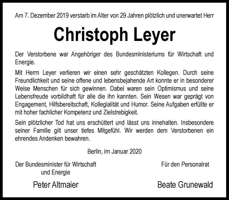  Traueranzeige für Christoph Leyer vom 18.01.2020 aus General-Anzeiger Bonn