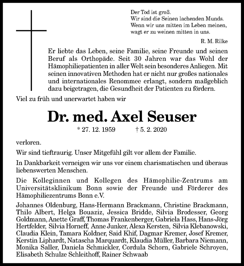  Traueranzeige für Axel Seuser vom 15.02.2020 aus General-Anzeiger Bonn