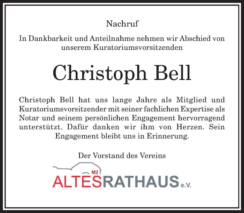  Traueranzeige für Christoph Bell vom 28.03.2020 aus General-Anzeiger Bonn