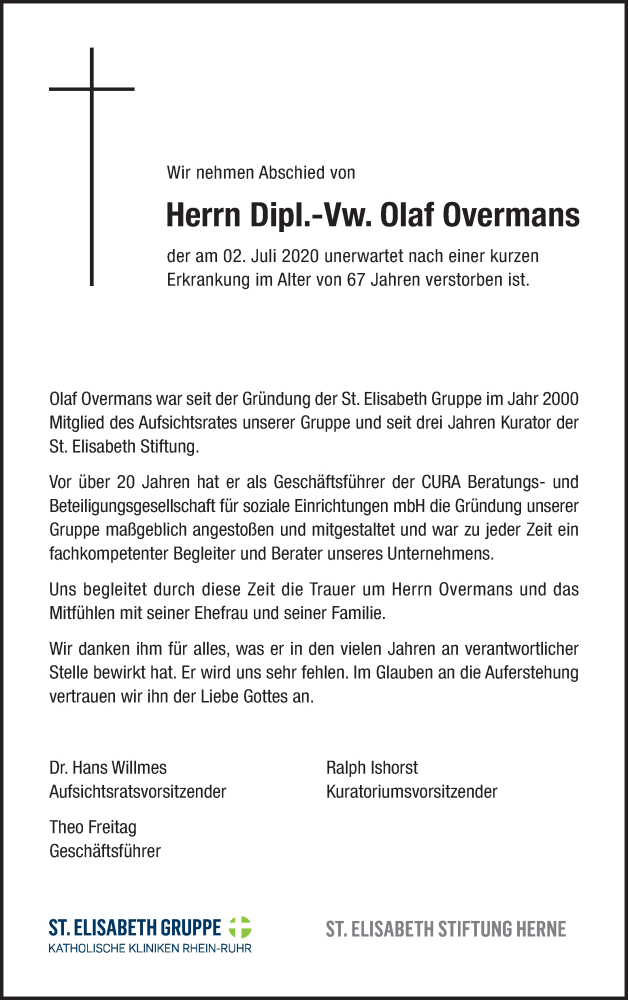  Traueranzeige für Olaf Overmans vom 11.07.2020 aus General-Anzeiger Bonn