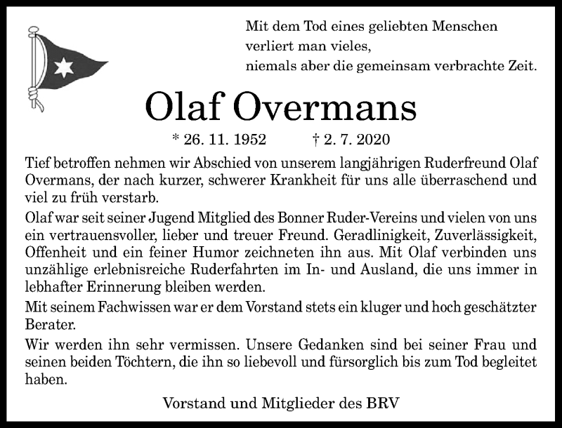  Traueranzeige für Olaf Overmans vom 08.07.2020 aus General-Anzeiger Bonn