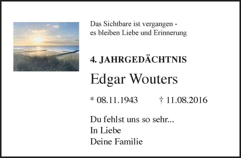  Traueranzeige für Edgar Wouters vom 08.08.2020 aus General-Anzeiger Bonn