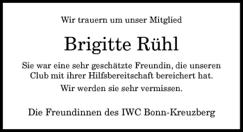 Anzeige von Brigitte Rühl von General-Anzeiger Bonn