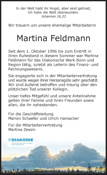 Anzeige von Martina Feldmann von General-Anzeiger Bonn