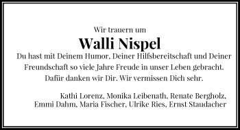 Anzeige von Walli Nispel von General-Anzeiger Bonn