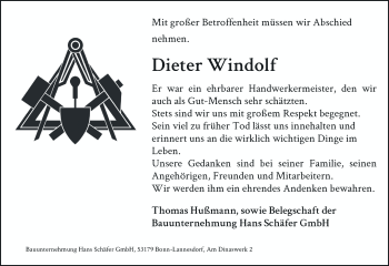 Anzeige von Dieter Windolf von General-Anzeiger Bonn