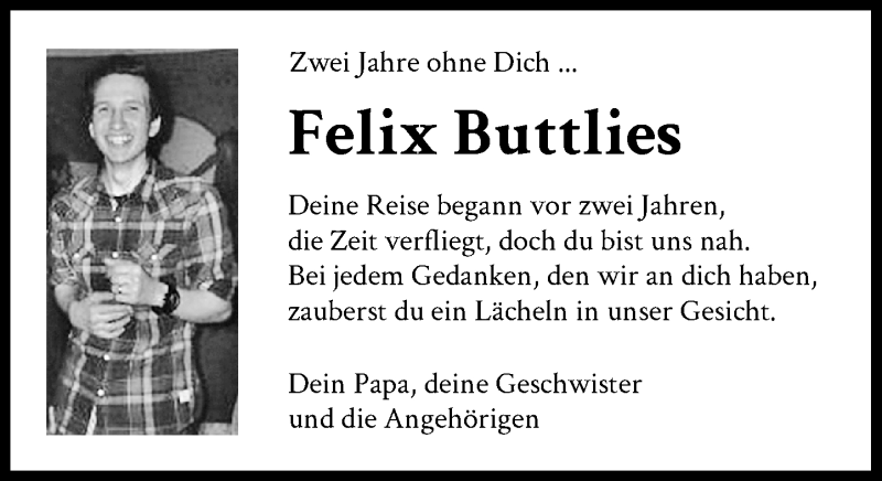  Traueranzeige für Felix Buttlies vom 09.12.2021 aus General-Anzeiger Bonn