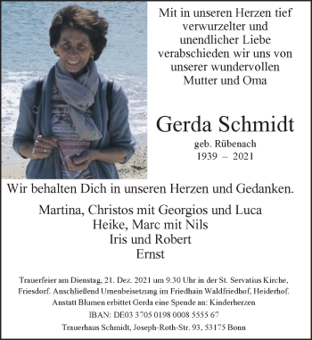 Anzeige von Gerda Schmidt von General-Anzeiger Bonn