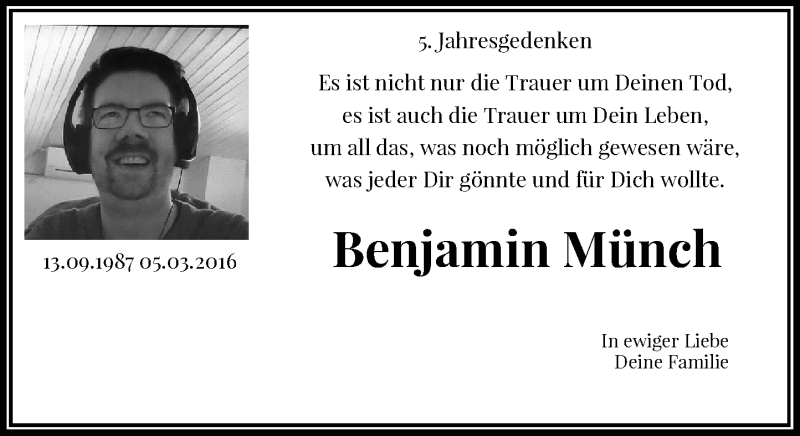  Traueranzeige für Benjamin Münch vom 05.03.2021 aus General-Anzeiger Bonn