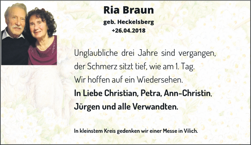  Traueranzeige für Ria Braun vom 24.04.2021 aus General-Anzeiger Bonn