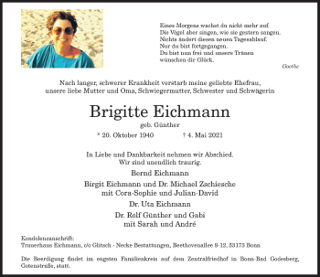 Anzeige von Brigitte Eichmann von General-Anzeiger Bonn
