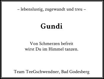 Anzeige von Gundi  von General-Anzeiger Bonn