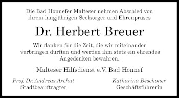 Anzeige von Herbert Breuer von General-Anzeiger Bonn