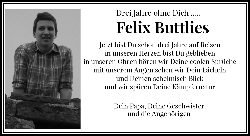  Traueranzeige für Felix Buttlies vom 09.12.2022 aus General-Anzeiger Bonn