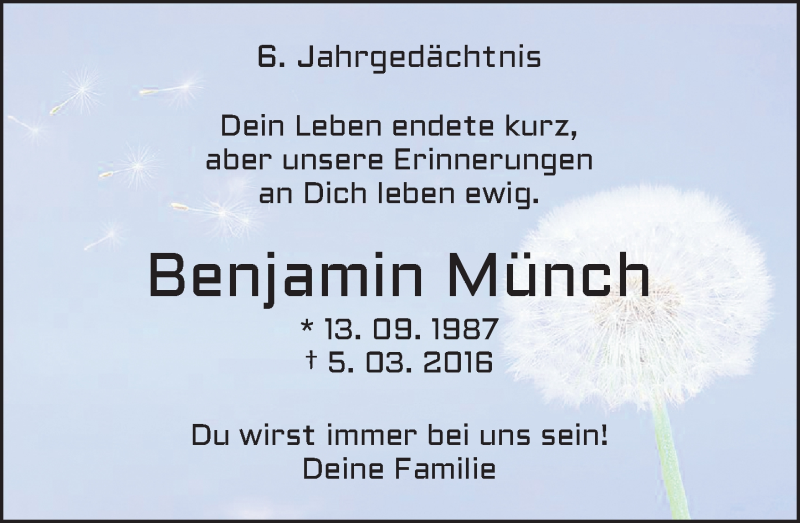  Traueranzeige für Benjamin Münch vom 05.03.2022 aus General-Anzeiger Bonn
