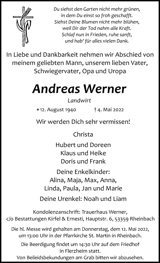 Anzeige von Andreas Werner von General-Anzeiger Bonn