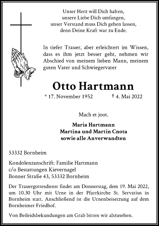 Anzeige von Otto Hartmann von General-Anzeiger Bonn