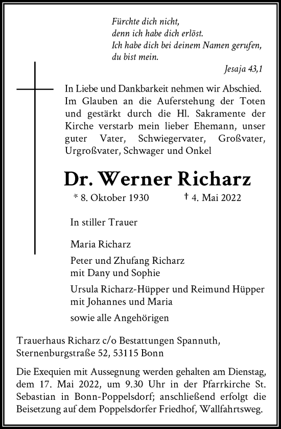 Anzeige von Werner Richarz von General-Anzeiger Bonn