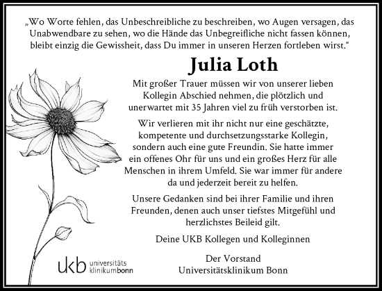 Anzeige von Julia Loth von General-Anzeiger Bonn