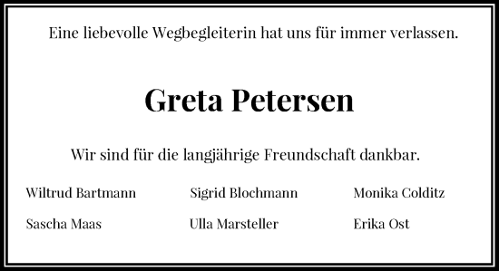 Anzeige von Greta Petersen von General-Anzeiger Bonn