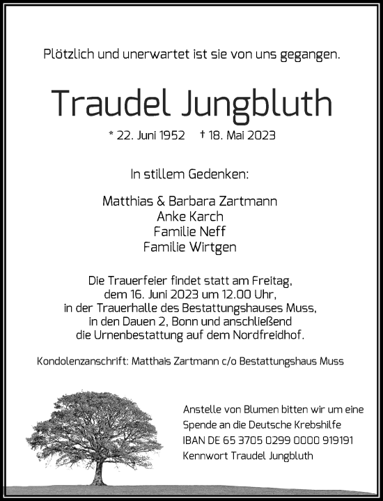 Anzeige von Traudel Jungbluth von General-Anzeiger Bonn