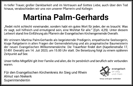Anzeige von Martina Palm-Gerhards von General-Anzeiger Bonn