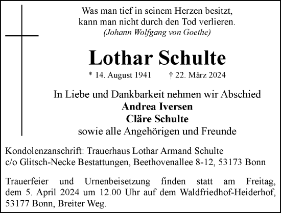 Anzeige von Lothar Schulte von General-Anzeiger Bonn