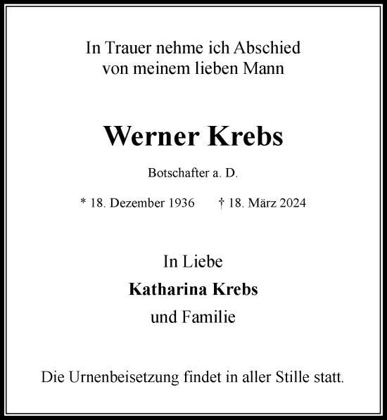 Anzeige von Werner Krebs von General-Anzeiger Bonn