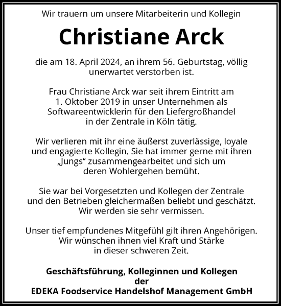Anzeige von Christiane Arck von General-Anzeiger Bonn