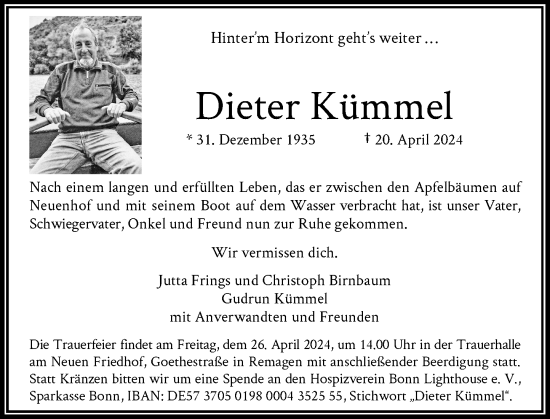 Anzeige von Dieter Kümmel von General-Anzeiger Bonn