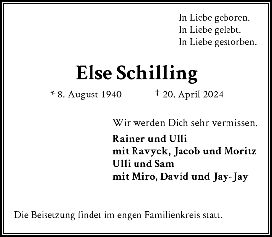 Anzeige von Else Schilling von General-Anzeiger Bonn