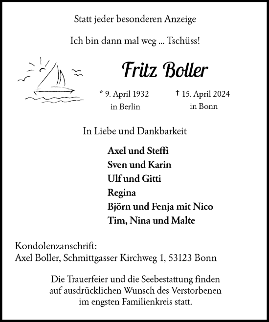 Anzeige von Fritz Boller von General-Anzeiger Bonn