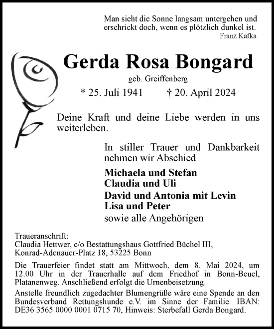 Anzeige von Gerda Rosa Bongard von General-Anzeiger Bonn