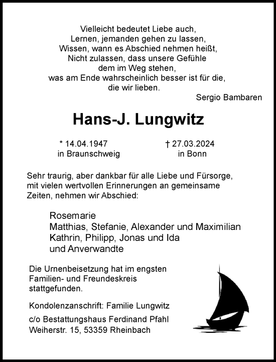 Anzeige von Hans-J. Lungwitz von General-Anzeiger Bonn