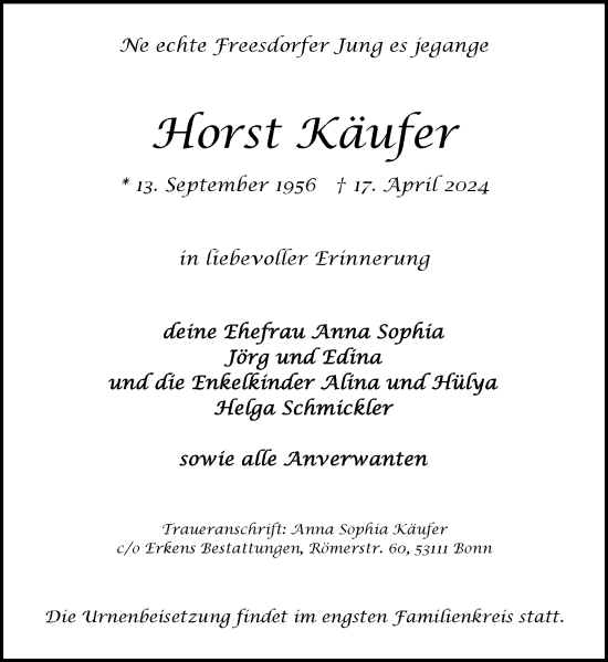 Anzeige von Horst Käufer von General-Anzeiger Bonn