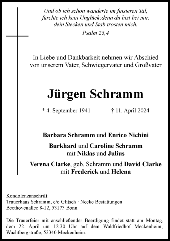Anzeige von Jürgen Schramm von General-Anzeiger Bonn