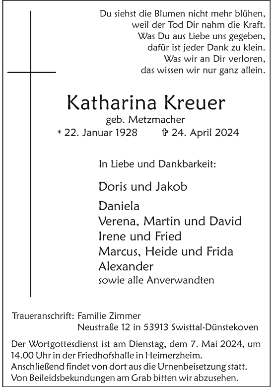 Anzeige von Katharina Kreuer von General-Anzeiger Bonn