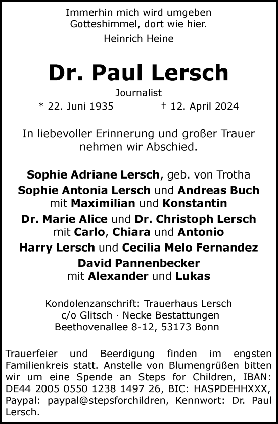 Anzeige von Paul Lersch von General-Anzeiger Bonn