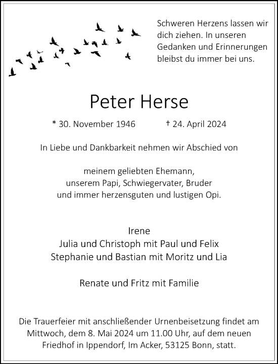 Anzeige von Peter Herse von General-Anzeiger Bonn