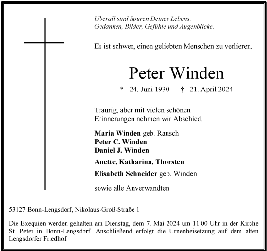 Anzeige von Peter Winden von General-Anzeiger Bonn